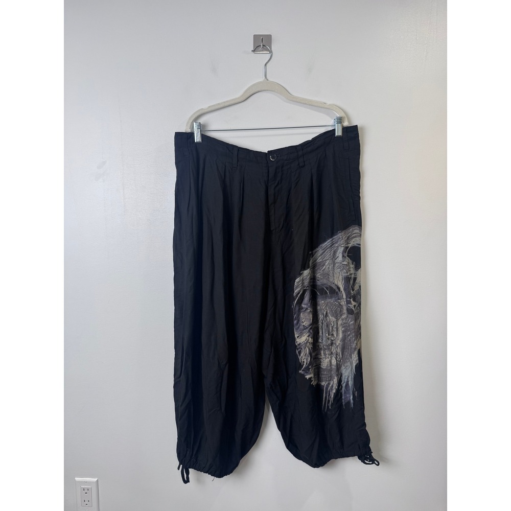 Yohji Yamamoto Black Scandal Women Black Skull Graphic Cropped Pants Size 3 FLAW